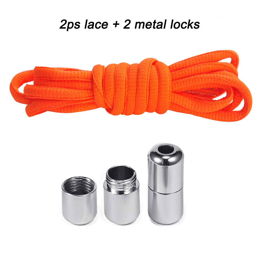 Elastische Geen Tie Schoenveters Ronde Metalen Lock Veters Voor Kinderen En Volwassen Sneakers Quick Schoenveters Halve Cirkel Shoestrings: Oranje