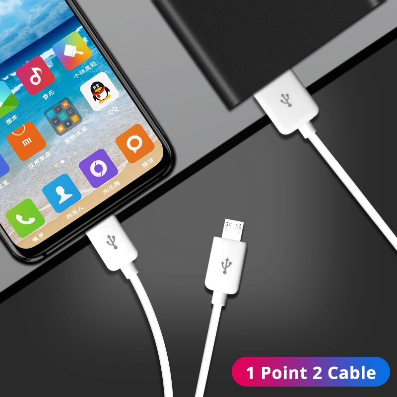 Fonken 2- in- 1 micro-usb-kabel, smartphone-oplader, dubbele usb-kabel voor oppo vivo android-telefoon, oplaadsnoer, mobiele telefoonaccessoires