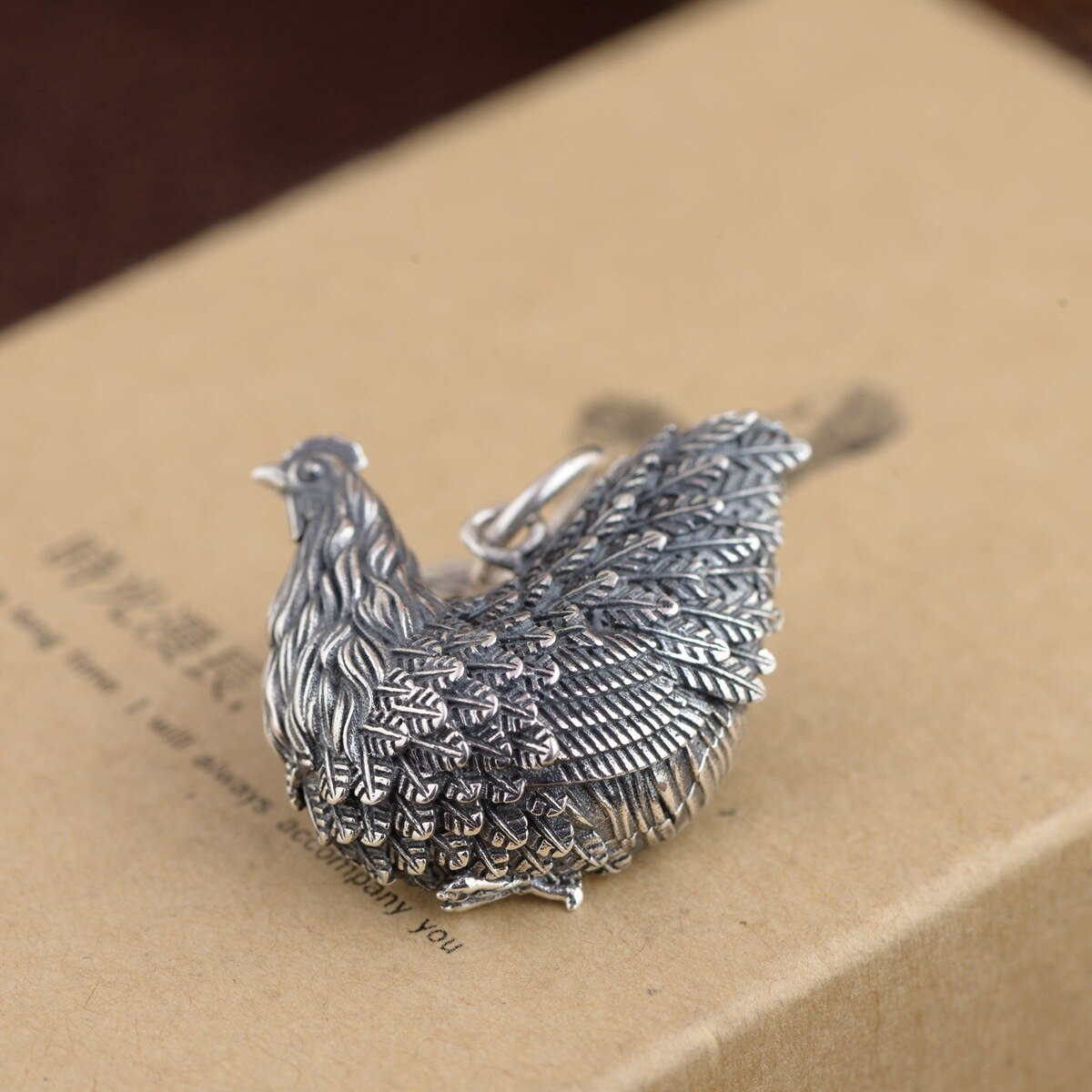 S925 prata jóias por atacado prata antigo estilo retro longevidade fortuna pingente de frango