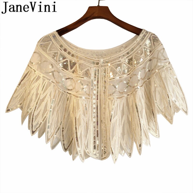 JaneVini, capa de lentejuelas ostentosas y ostentosas para mujer, estolas nupciales con cuentas para boda, chaqueta negra dorada, vestido de noche para , Boleros, tapetes
