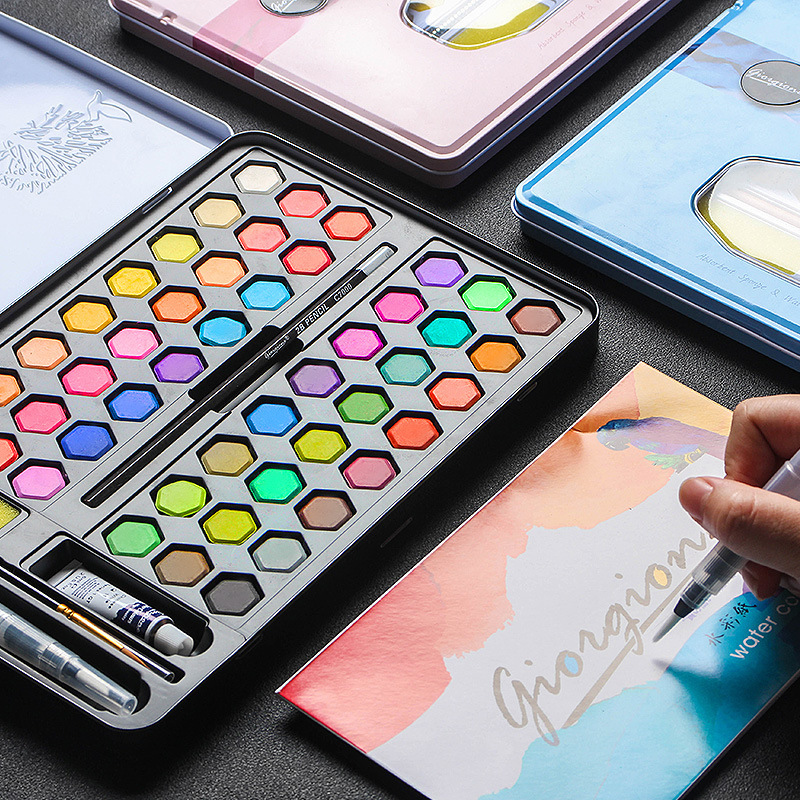 36/48 Kleuren Aquarel Palet Tin Set Met Water Borstel Aquarel Veld Schets Sets Professionele Kunst Schilderen Leveringen