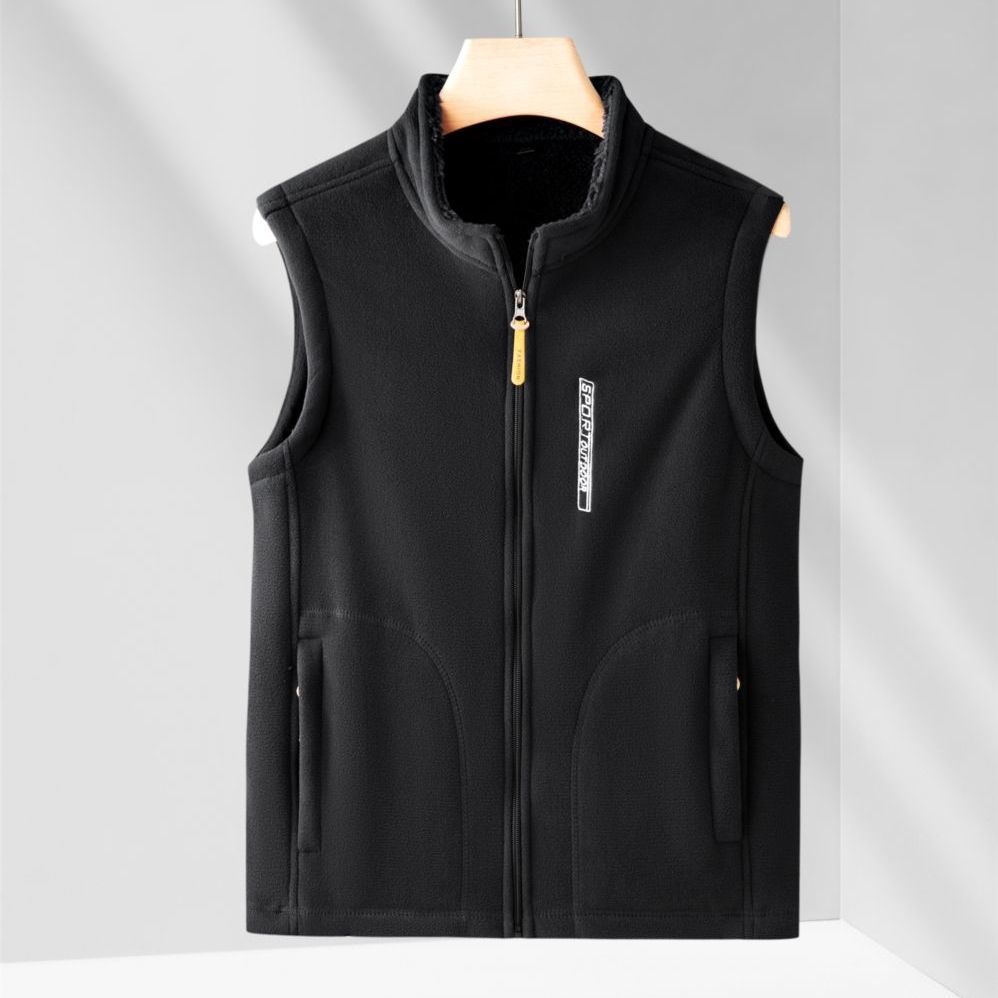 Warme vestjas voor heren Polar Fleece Winddicht Outdoor Multi Pocket Sport Mouwloos jack Casual dik vest met letterprint: XXXL / HEUBLAUW