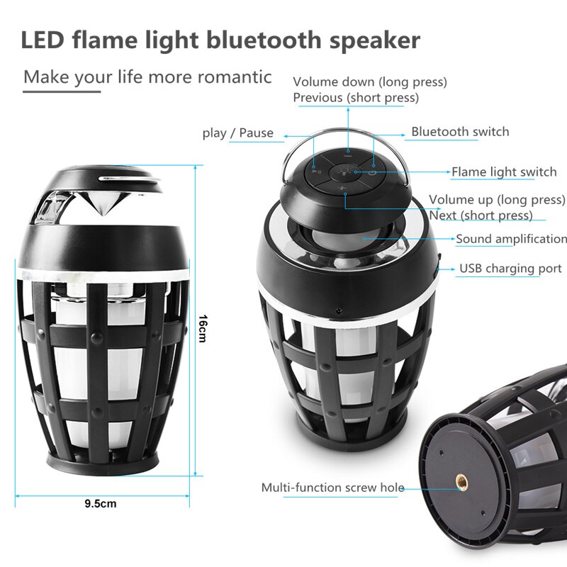 LED Flame Light Bluetooth Speaker Touch Soft Light Portable Stereo Waterproof Intelligent Sound Dance Music Festival Party