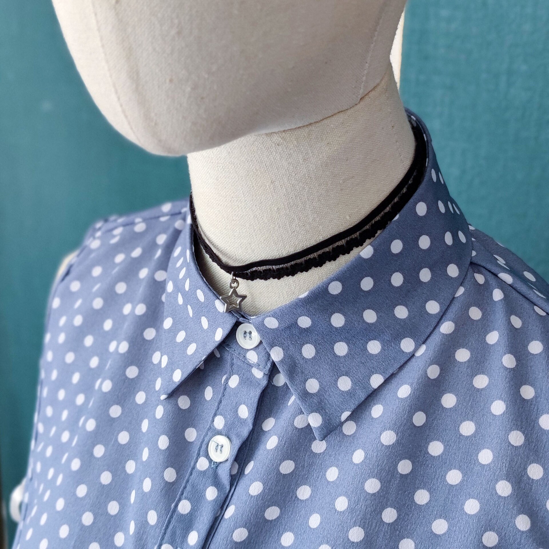 Chemise à Faux Col à pois bleus, pull à Col détachable, demi-chemise femme, Faux Col, cravate, vêtements accessoires: 03