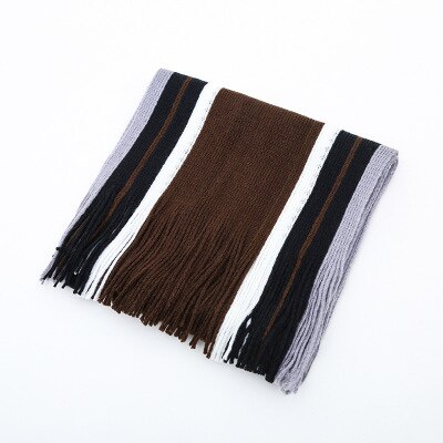 Hommes écharpe hiver rayé tricot Long châle enveloppement col foulards pour hommes décontracté gland Pashmina Tippet Simple étole: Striped Coffee