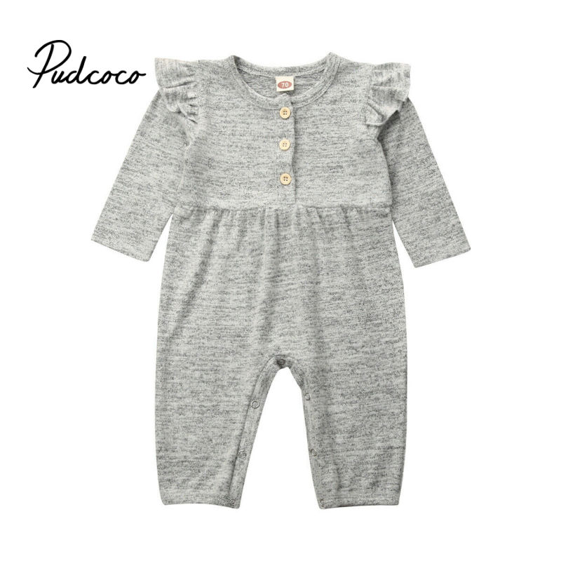 Knitted Newborn Infant Baby Boy Girl Cotton Romper Jumpsuit Boys Girl Fly Long Sleeve Rompers Gray Autumn Clothes Outfit