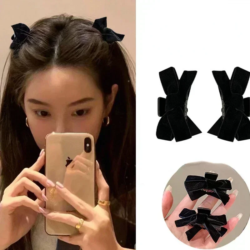 Zwarte Rode Strik Kleine Haarklauw Zoete Prinses Fluwelen Vlek Strik Haarclip Klauw Klem Hoofddeksels Meisjes Vrouwen Koreaanse Haar Styling Tool: Black