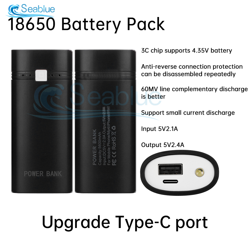 5V 2A 6000mAh 2X 18650 USB Type-C Power Bank Battery Charger Case DIY Box For Phone Electronic Charging Not Including Batteries: Brown