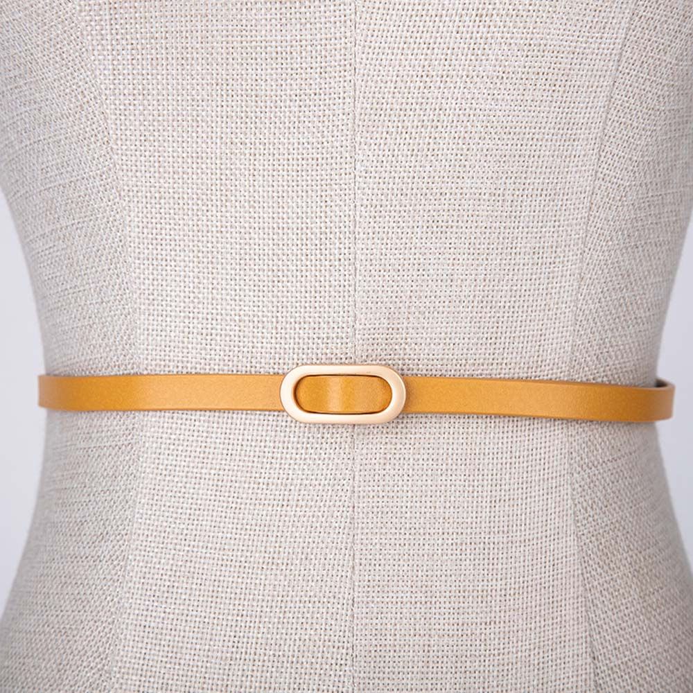 1Pc Vrouwen Pak Dunne Riem Vierkante Gesp Effen Kleur Koeienhuid Riemen Voor Vrouwen Jurk Trui Tailleband: yellow