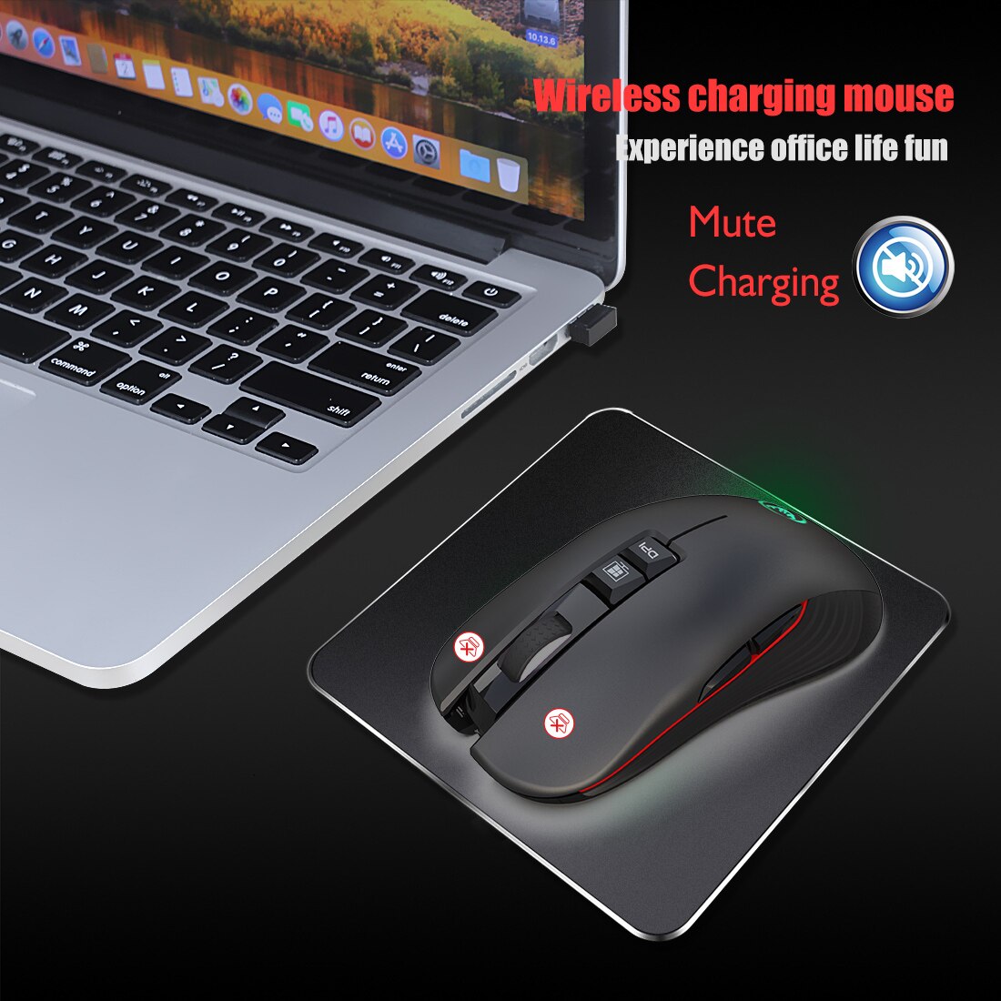 Geleia pente 2.4ghz sem fio, mouse gamer recarregável 3600dpi ajustável usb tipo-c, mouse silencioso para macbook, laptop gamer