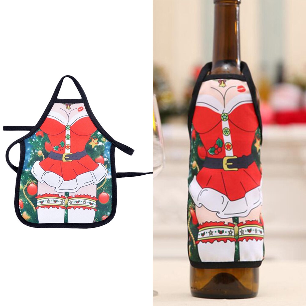 Capa festa ornamentos garrafa mini bolso decorações de natal jantar avental mesa vinho pendurado natal vinho