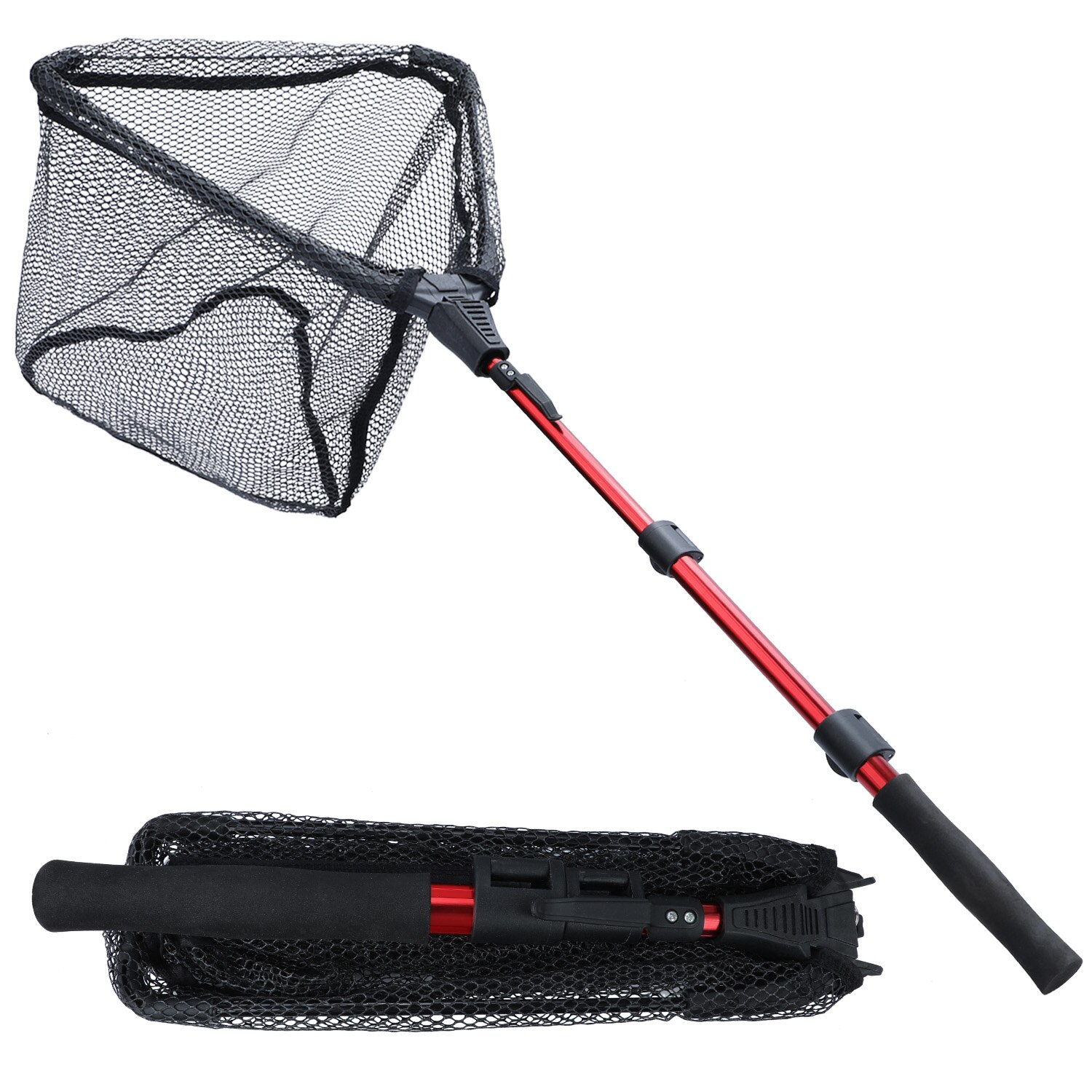 Sougayilang 65-112cm Telescoping Retractable Fishing Net Foldable Landing Net Pole Folding Landing Net for Fly Fishing Tackle: Red 3section 112cm