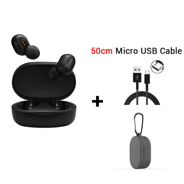 Original Xiaomi Redmi Airdots S TWS Noise reduction Bluetooth Earphone Stereo bass 5.0 With Mic Handsfree Earbuds AI Control: Add cable grey case