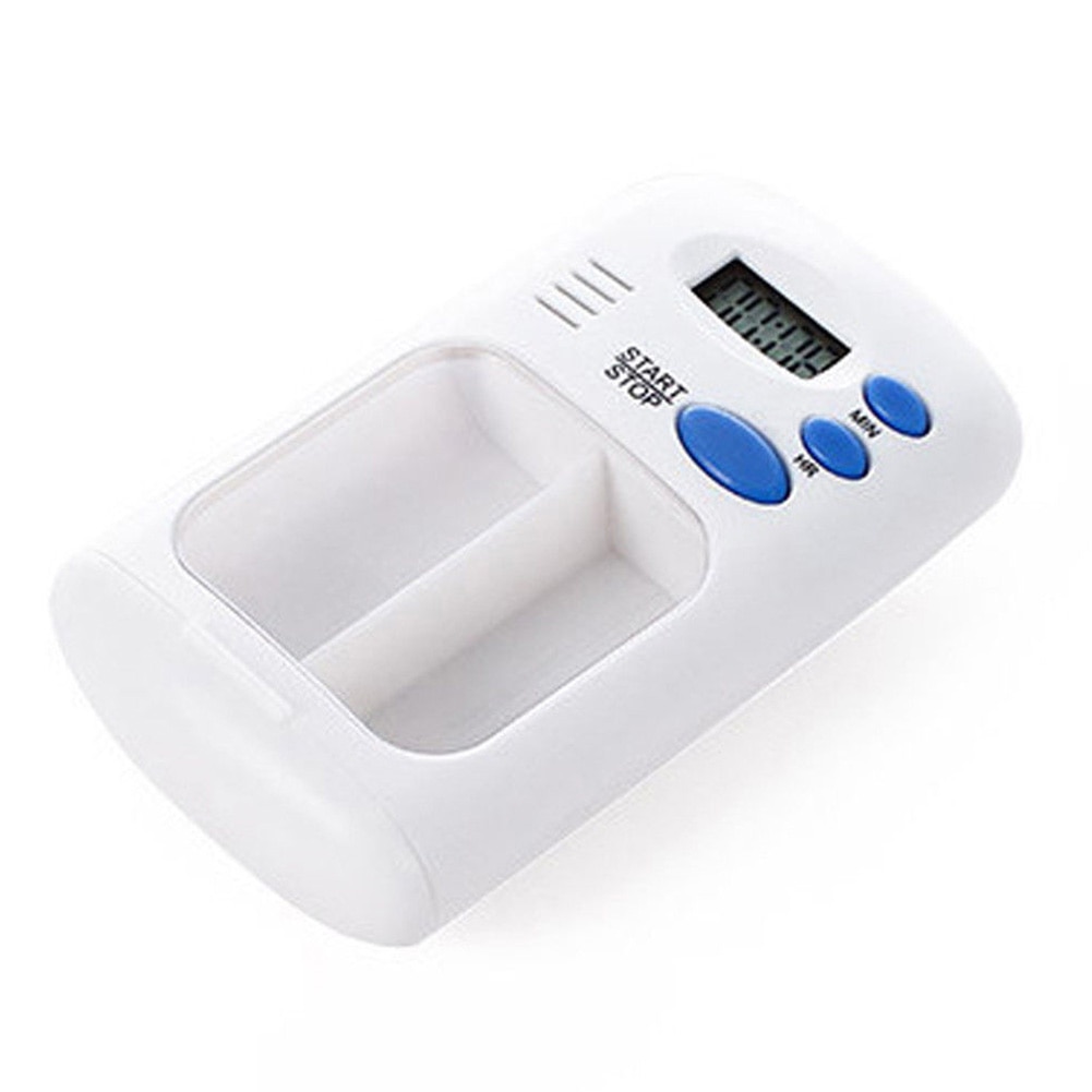 2 Grids Digital Home Use Portable Pill Box LCD Medicine Reminder Electric Alarm Small Battery Powered Travel Timer White