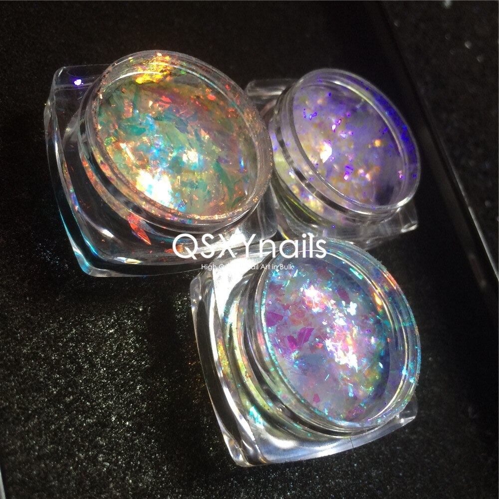 Aurora-escamas efecto camaleón en polvo de , pigmento tipo espejo cromado de neón, naranja, verde y azul, purpurina de unicornio para manicura artística, 0,1g