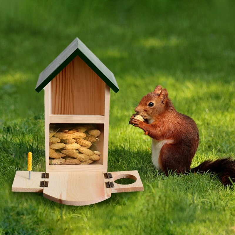 D0AD Wooden Squirrel Feeders for Outside Squirrel Feeding House Durable with Solid Structure Cute Wood Feeding Station