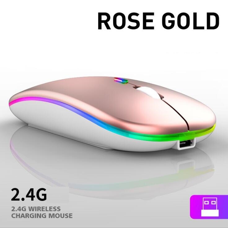 Bluetooth 5.0 Dual-Mode Charging Mouse Mute Notebook Game Female Student 2.4G Wireless Mouse Luminous DPI 1600: 2 4G Emitting Rose Gold