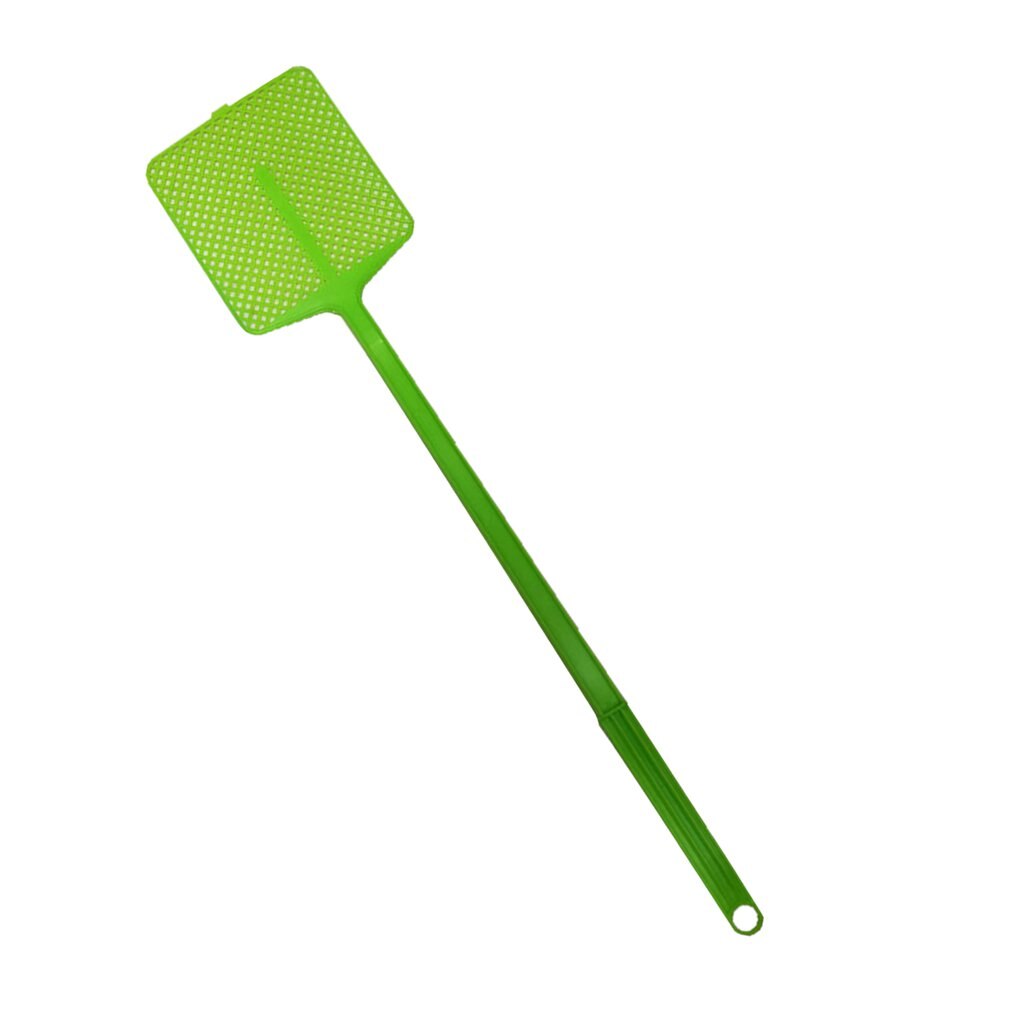 Husstand sommer pp plast flyve swatter med langt håndtag holdbart mesh fleksibelt stærkt manuelt hjem forsyninger: Grøn