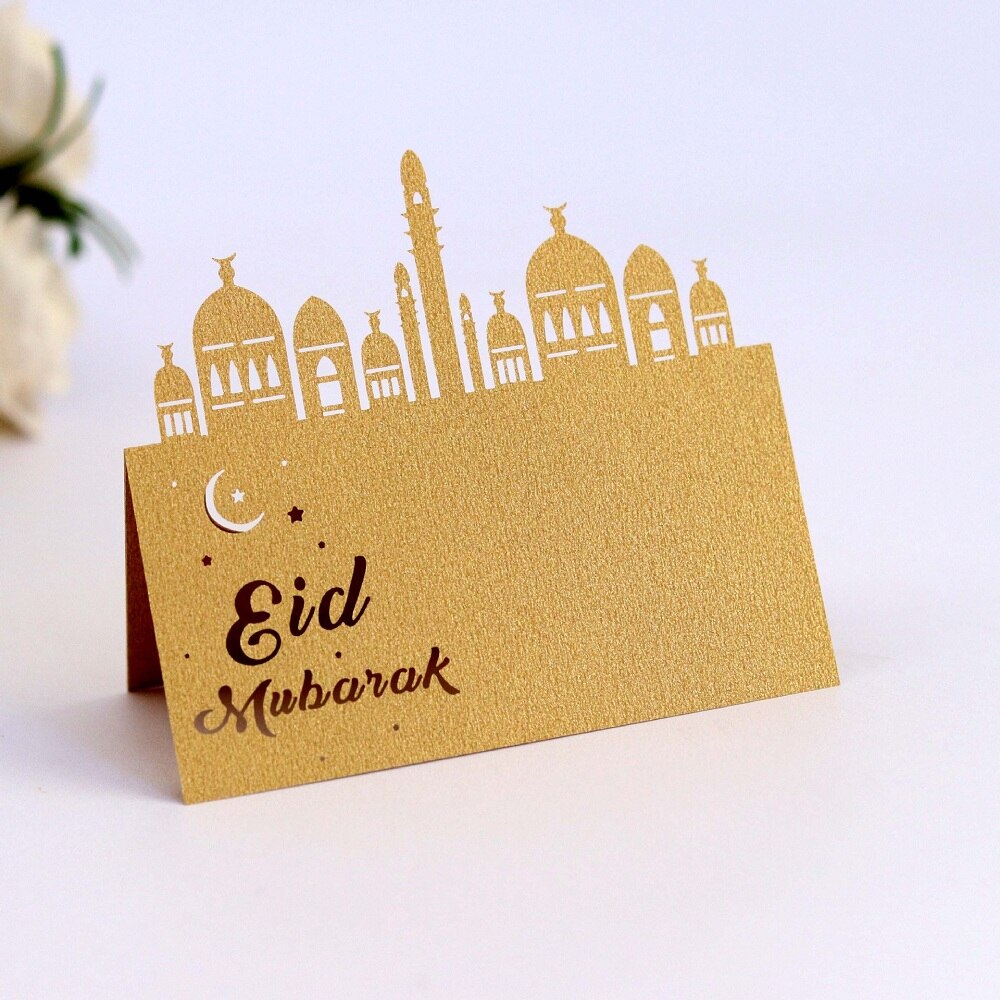 50pcs 9x9cm Gold Silver Black Ramadan Postcards Set Cards Eid Mubarak Greeting Card Blank Muslim Year Party Invitation: A