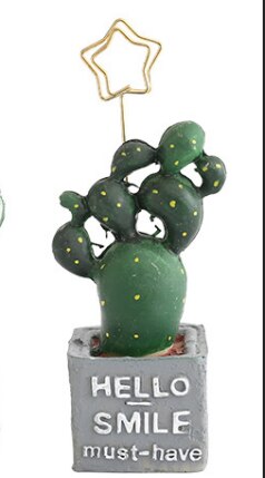 Cute Card Holder Cactus Resin Plant Decoration Stationery Photo Holder Office School Supplies: HELLO (D)