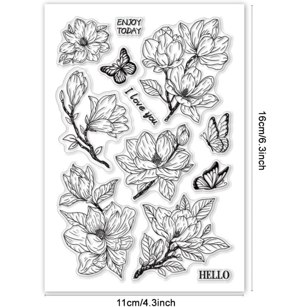 Magnoliablomma genomskinlig stämpel blommor silikonstämpel fjäril genomskinliga gummistämplar sigillstämplar för gör-det-själv korttillverkning dekor