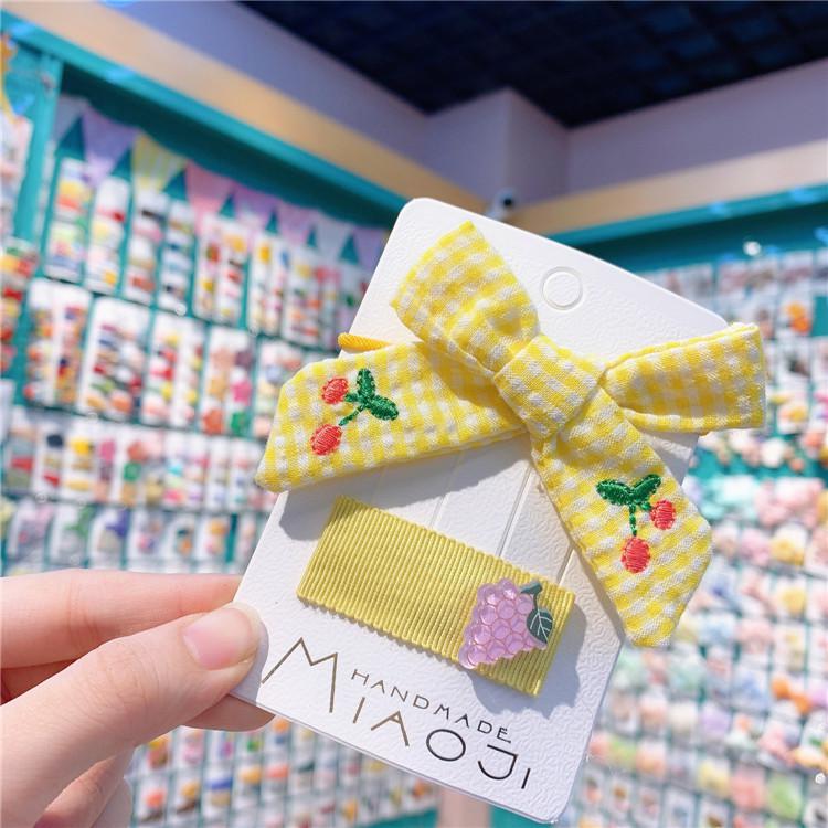 Korean Hair Accessories Children's Plaid Bow Cherry Hair Circle Lovely Girl Fruit Hairpin Pineapple Strawberry Bb Clip Hairpins