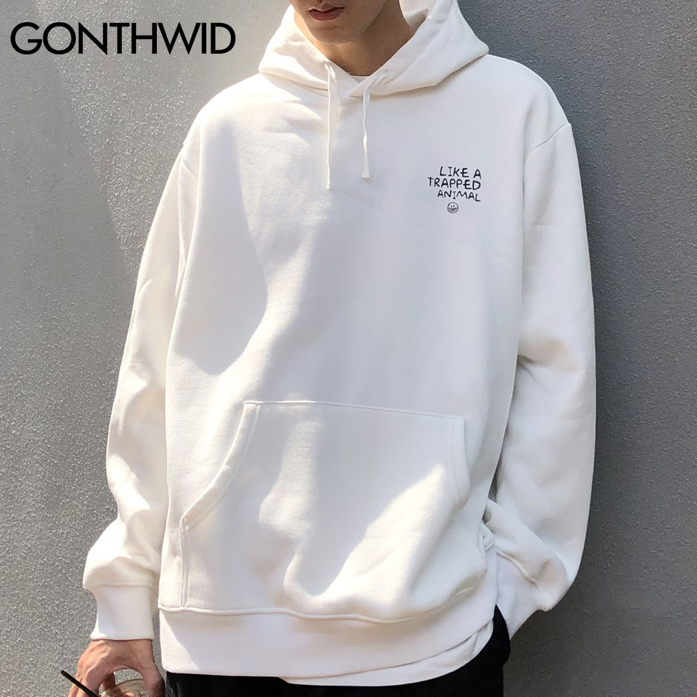 GONTHWID Trapped Animal Letters Print Hoodies Sweatshirts Streetwear Harajuku Mens Hip Hop Casual Pullover Tops