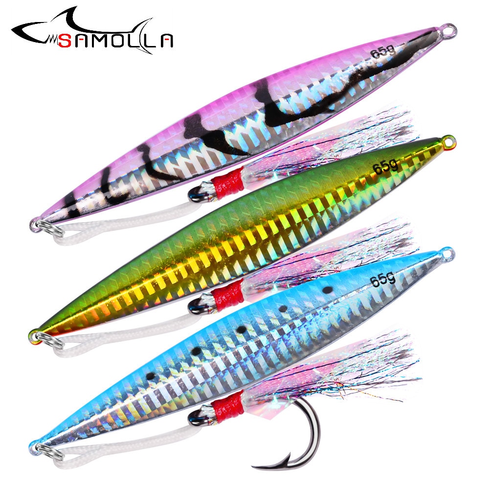 Leurre de pêche au gabarit 1 pièce leurres de poisson au plomb holographique à pas lent poids 65g-2.3oz matériel de pêche 11.5cm crochets appâts de bateau