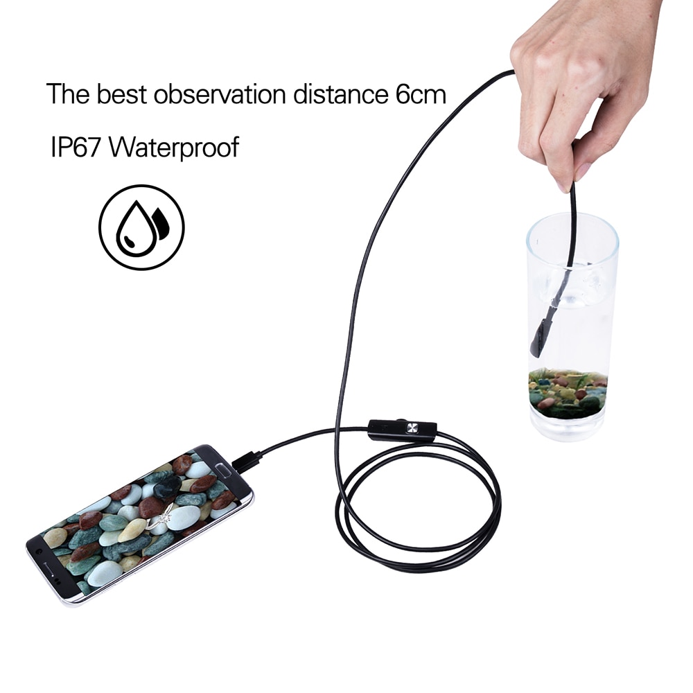 5mm 2m android endoskop kamera  ip67 vandtæt support otg & uvc smartphone hd slange mini usb endoskop til bil / pcb / øredetektion