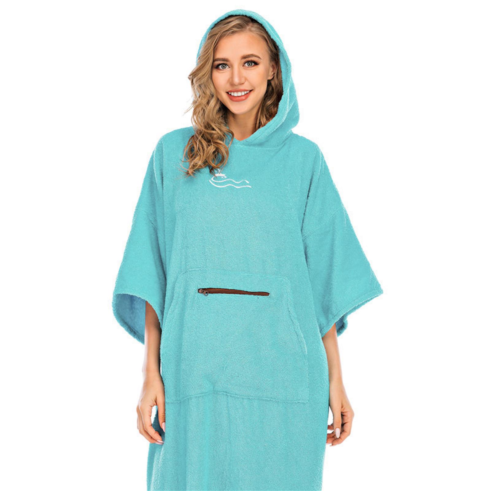 Cotton Changing Robe Hooded Poncho Beach Surfing Swimming Drying Change Towel Water Sports Wetsuit for Women Men: Blue