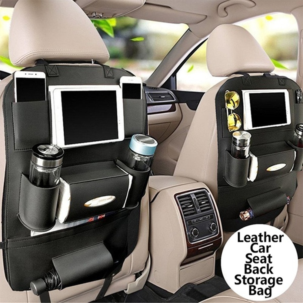 Pu lederen autostoel rugleuning organizer en ipad mini houder universeel te gebruiken als auto achterbank organizer voor kinderen opbergflessen tissues