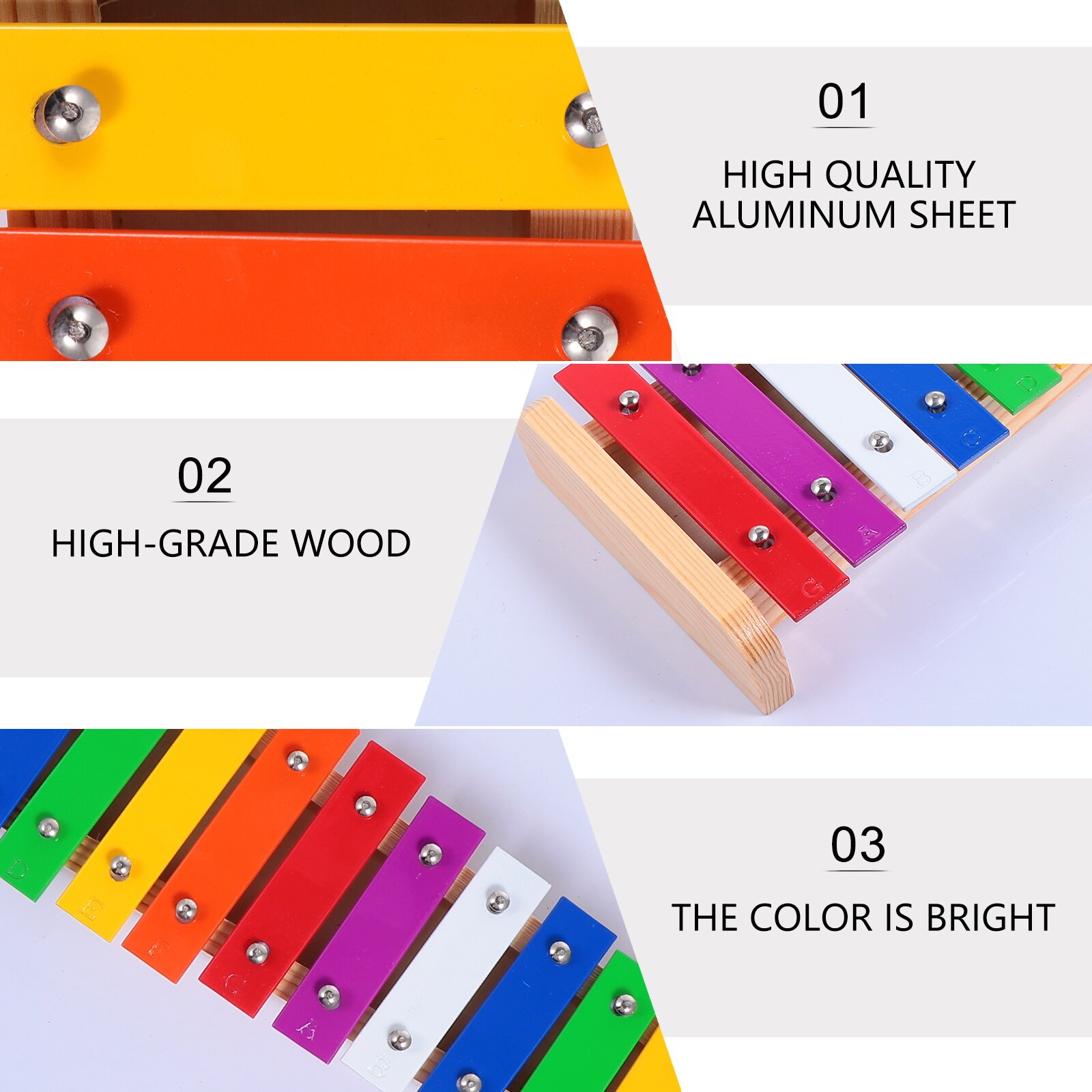 Natuurlijke Houten Peuter Xylofoon Multi-Gekleurde Metalen Bars Glockenspiel