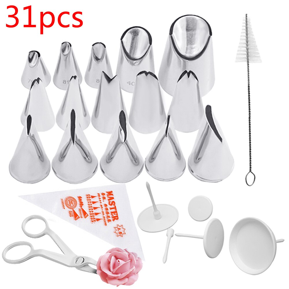 31Pcs Wedding Russische Nozzles Pastry Bladerdeeg Rok Icing Piping Nozzles Pastry Decorating Tips Cake Cupcake Decorateur Tool