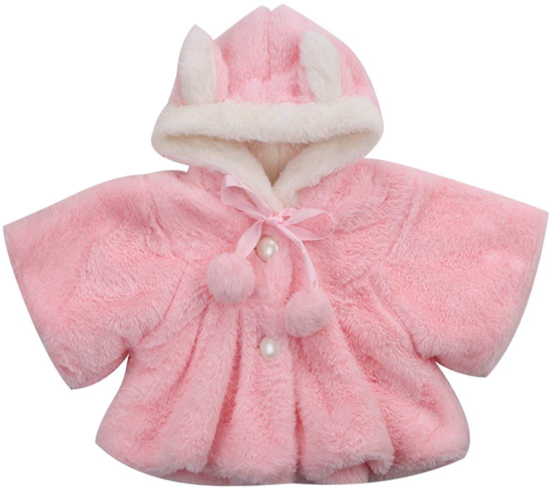 Nyfödd småbarn spädbarn barn barn bebis flicka pälsjacka huva kappa jacka snödräkt ytterkläder bedårande tyg: Rosa / 2t