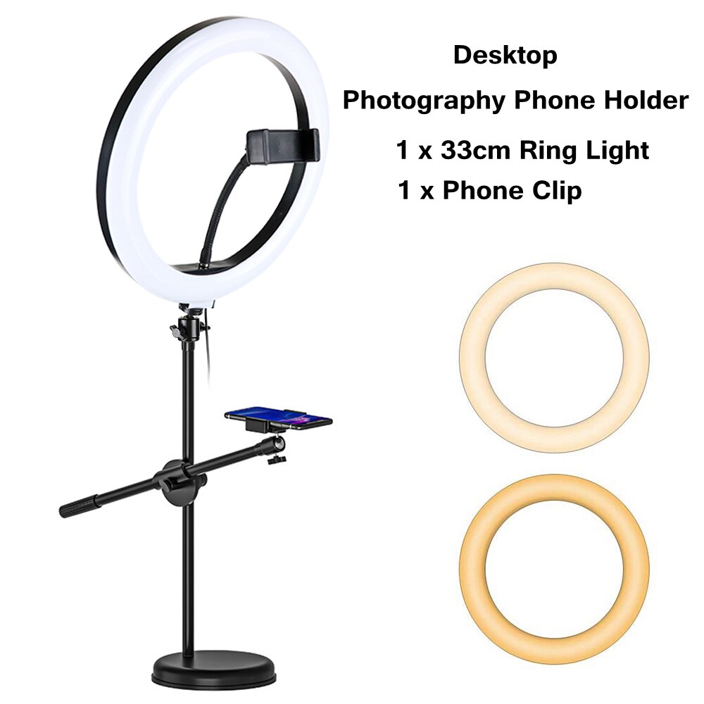 Profession desktop fotografering led ringlys med stativ stativ telefonholder ring lampe til fotostudio nail art video ringlys