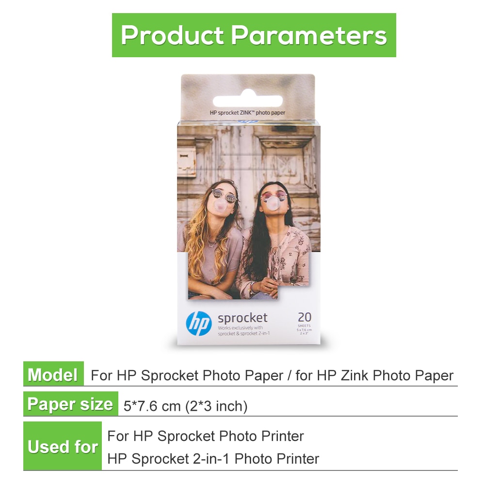 Ecowell kompatibel til hp tandhjul fotopapir udskrivning zink fotopapir fotograisk papirark med klæbrig bagside 2*3 tommer 40 ark