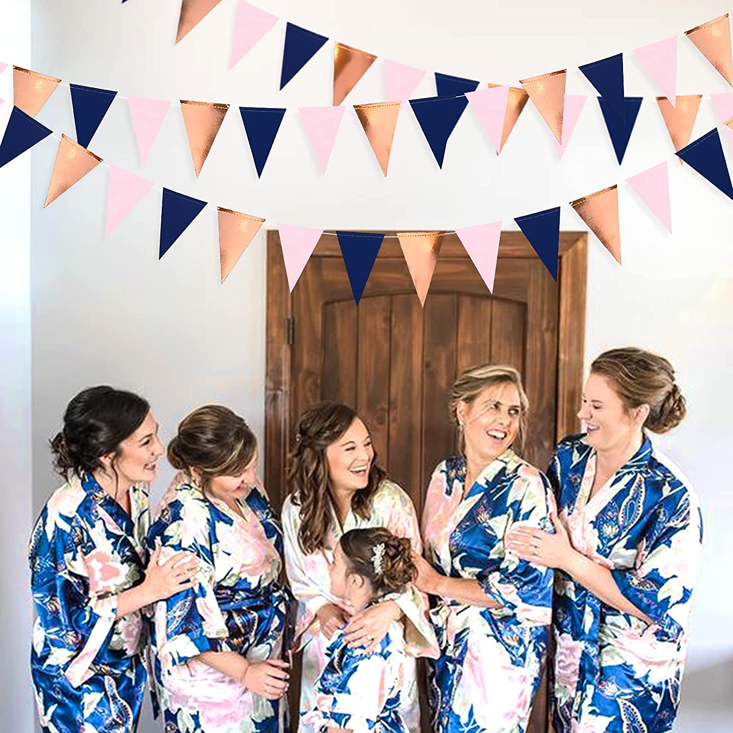 Guirnaldas de pancarta triangulares de papel para decoración, color azul marino, rosa, oro y rosa, para despedida de soltera, boda y ducha nupcial