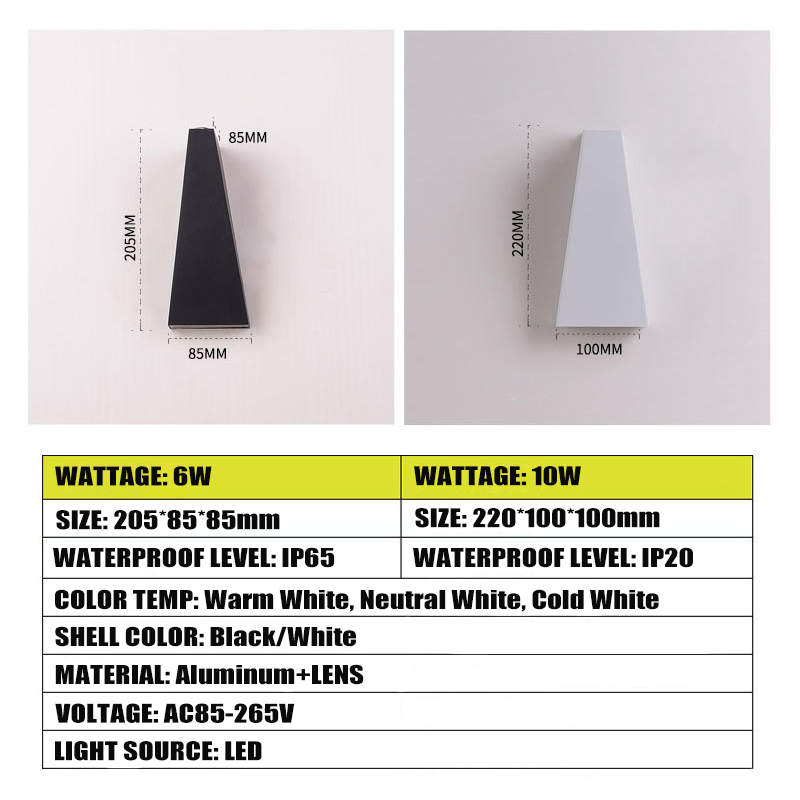 IP65 Waterdichte Led Wandlamp Outdoor Aluminium 6W 10W Wandlampen Veranda Tuin Hek Indoor Moderne Nordic Blaker lampen 85-265V