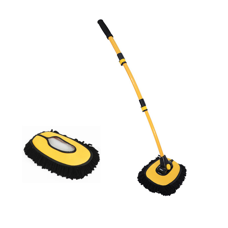 Cepillo de limpieza de ventanas de coche, cepillo de lavado de coches súper absorbente, fregona de limpieza telescópica con mango largo, escoba de chenilla, accesorios para automóviles: Azul
