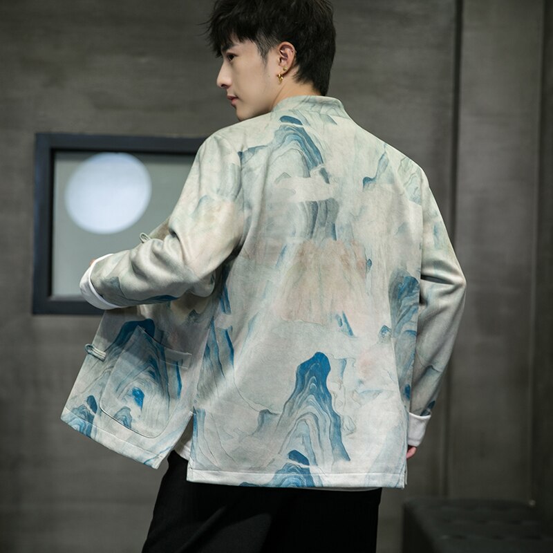 Veste à boutons pour homme, vêtement traditionnel de Style chinois, Hanfu amélioré, Tai Chi Kung Fu, teinture, Tang, costume Harajuku