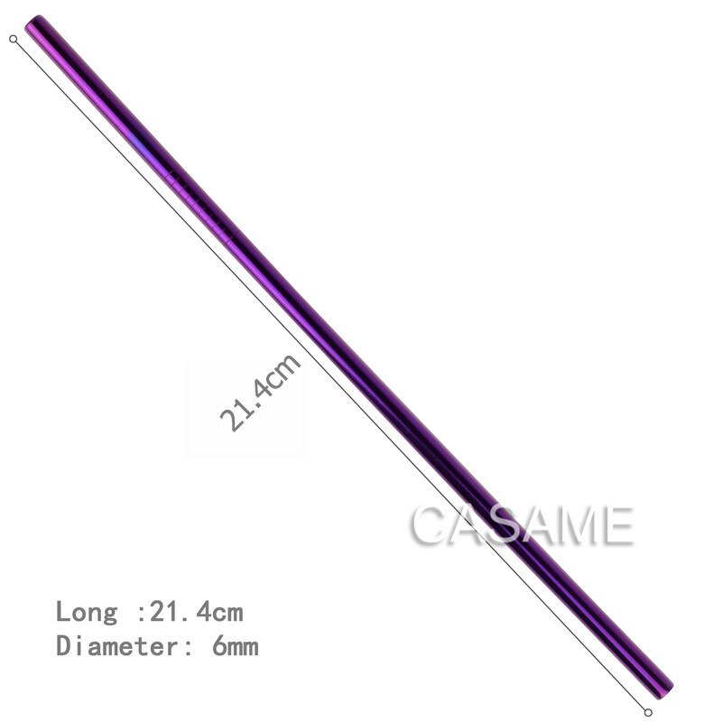 Pailles réutilisables en acier inoxydable, 6 pièces, pailles en métal doré de alimentaire, ensemble de brosses pour fête juteuse,: Purple Straight