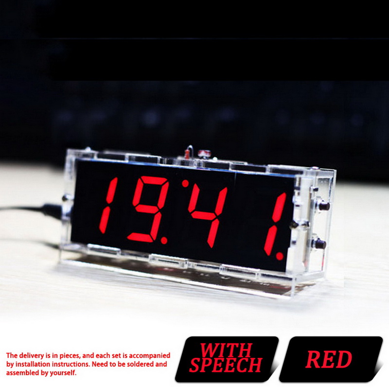 Diy Digital Led Clock 4digit Light Control Temperature Date Time Display Transparent Case Indoor Outdoor With Speech Alarm Clock