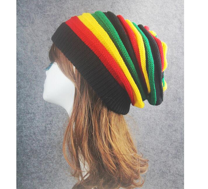 Regenboog Gestreepte Hoeden Voor Vrouwen Mannen Unisex Kleurrijke Strepen Cap Jamaica Warme Zachte Katoen Gemengd Gebreide Hoed Bean