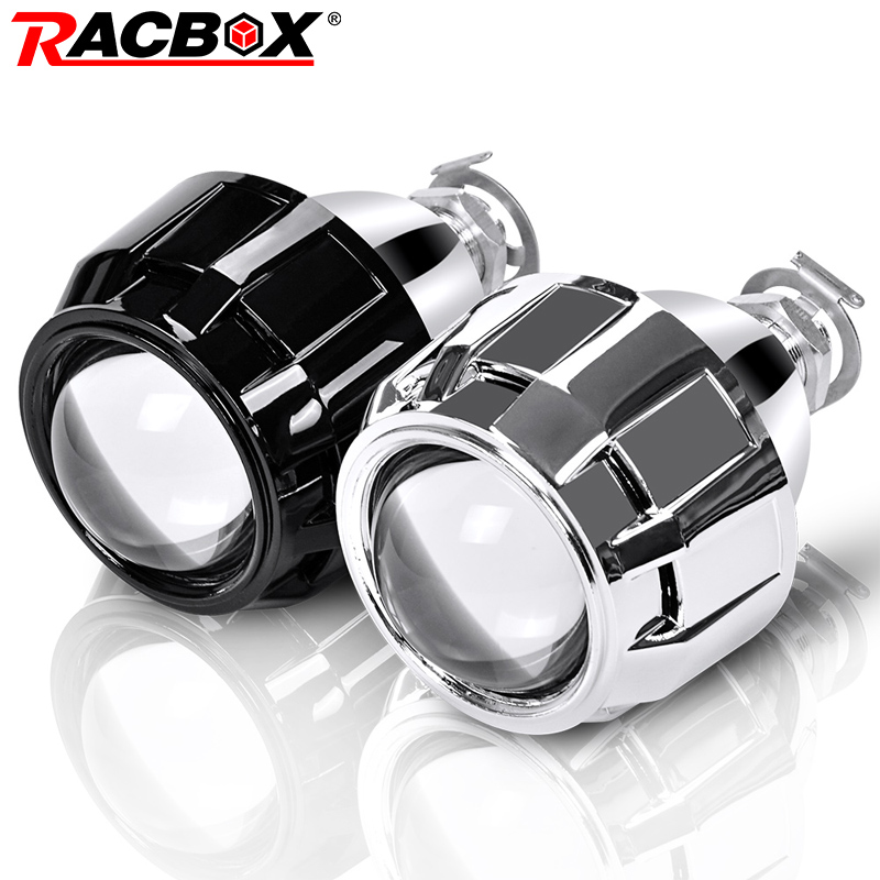 Racbox 2 Stuks 2.5 Inch Universele Bi Xenon Hid Projector Lens Zilver Zwart Lijkwade H1 Xenon Led Lamp H4 H7 motorfiets Auto Koplamp