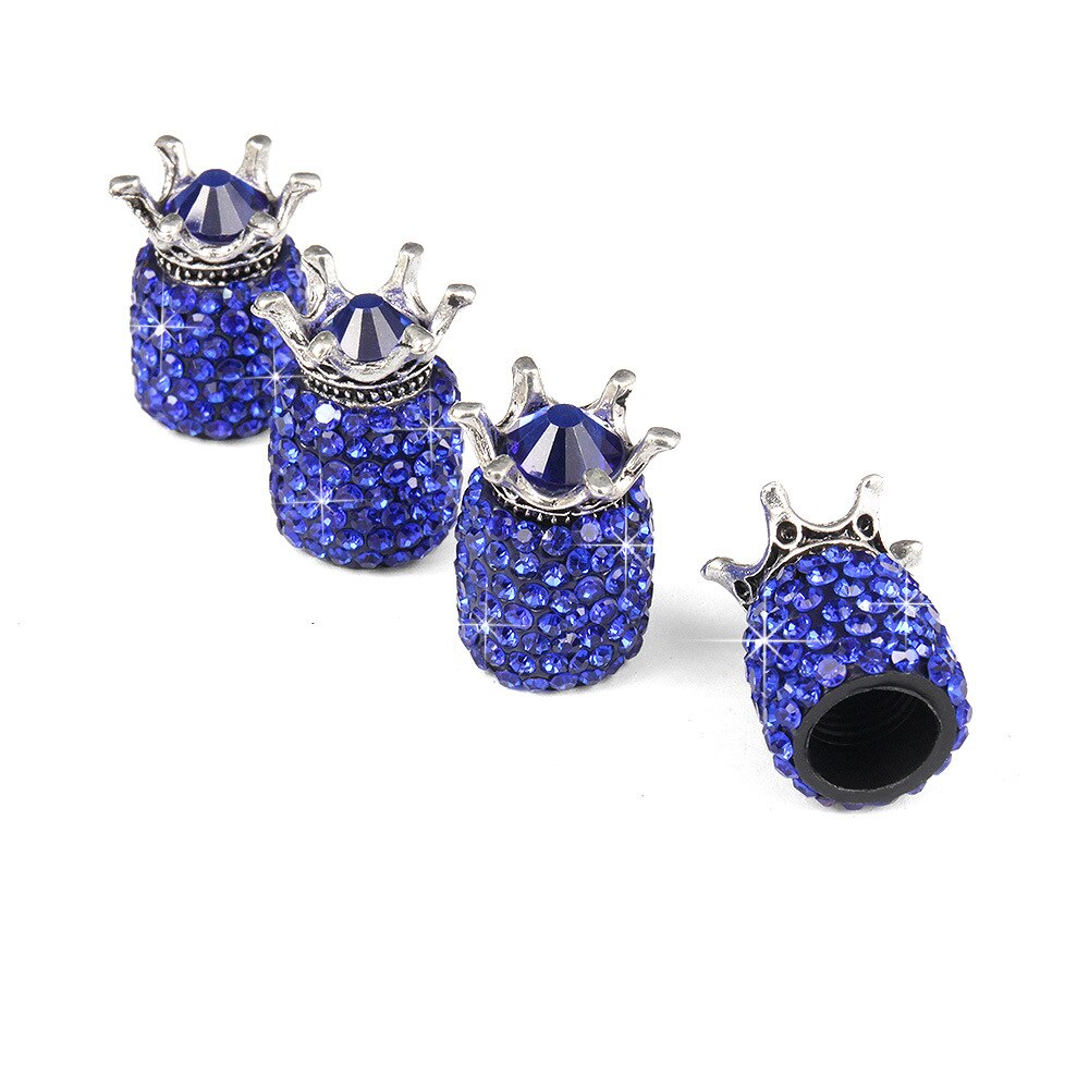 Auto Wielen Ventieldopjes Crown Bling Diamond Crystal Rhinestone Clay Abs Air Lekvrij Caps Reparatie Kit: deep Blue 4pcs