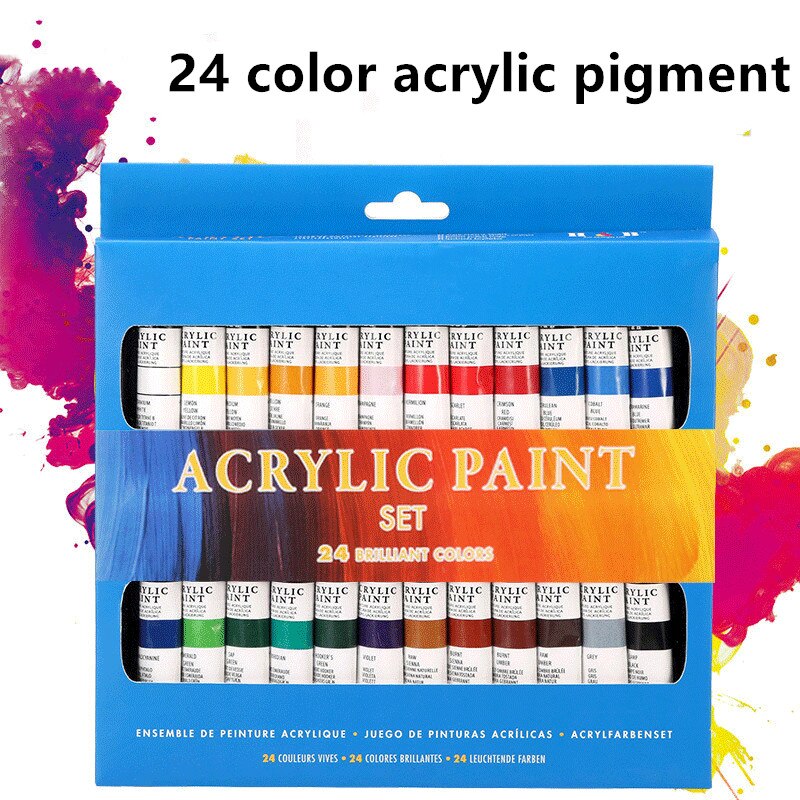 DIY24 Color Acrylic Paint Set Non-toxic and Durable 12ml Tube Drawing Painting Pigment Hand-painted Wall Paint Artist