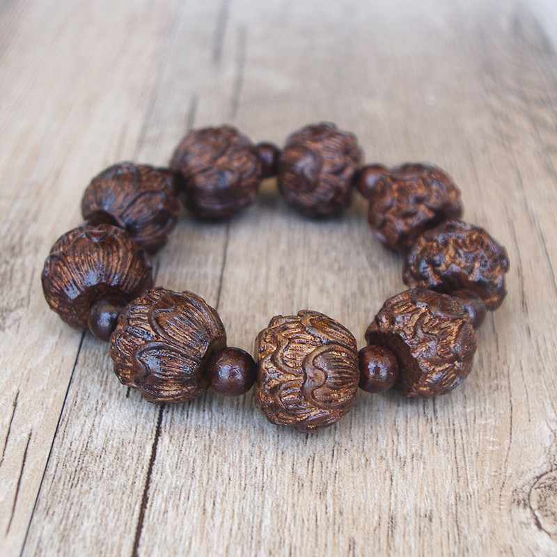 18 MM mannen Tibetaanse Boeddha Zwart Hout Carve Lotus Armband Healing Gebed Mala Chakra Strand Armband Lucky Sieraden