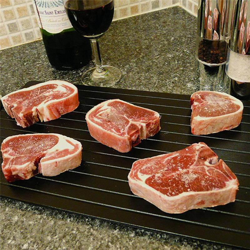 Afrimning bakke mad kød svinekød optøning hurtig afkøling plastikfri kemisk mikrobølgeovn køkken afrimningsværktøj