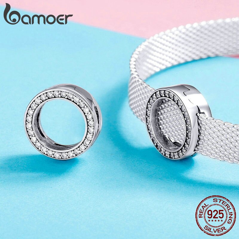 Bamoer autentisk 925 sterlingsølv klar zirkon runde cirkel perler charm fit kvinder armbånd diy smykker scx 101