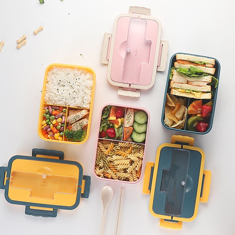 Bento Box Japanese Style For Kids Student Food Container Wheat Straw Material Leak-Proof Square Lunch Box With Compartment